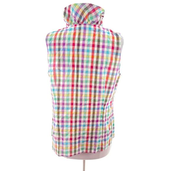 Lafayette 148 rainbow check ruffle neck blouse sz 10 - Picture 2 of 6